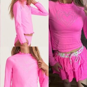 NWT LoveShackFancy x Hurley Long Sleeve Crop Rashguard set girls xl pink